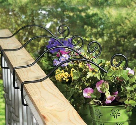 metal railing flower box brackets|plant holder for deck railing.